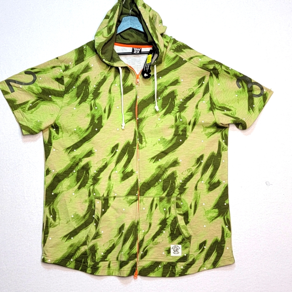 Hustle‎ Gang Green Camouflage Short Sleeve Hoodie SIZE 2X. #761